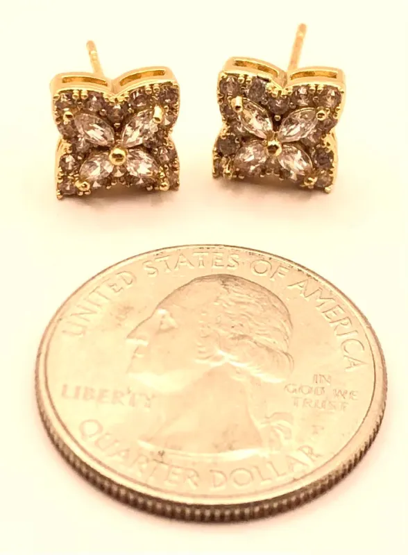 GOLD STUD EARRINGS CLEAR CZ STONES ( 5706 G ) sold by Oh My Jewelry