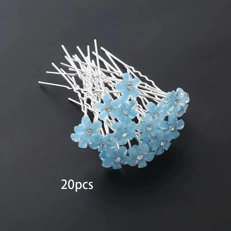 20 SILVER U HAIR PIN BLUE FLOWER ( H11 ) made by Cinderella