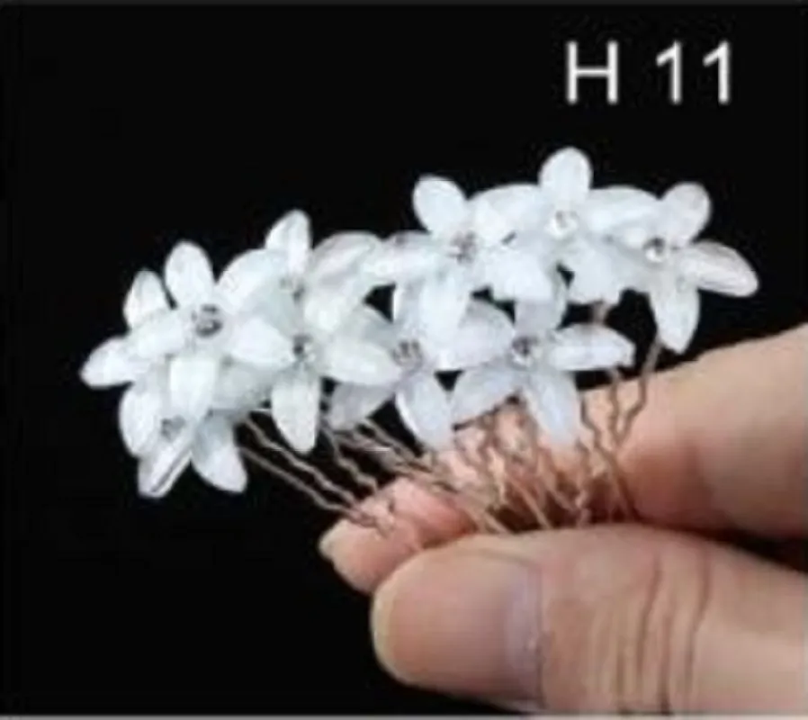 20 SILVER U HAIR PIN WHITE FLOWER ( HW1 ) sold by Oh My Jewelry
