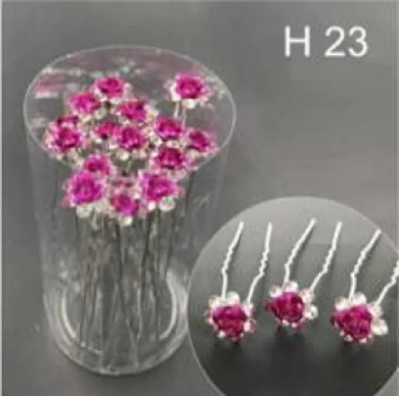 20 SILVER U PIN FUCHSIA CLEAR STONES FLOWER PIN ( H23 ) made by Cinderella