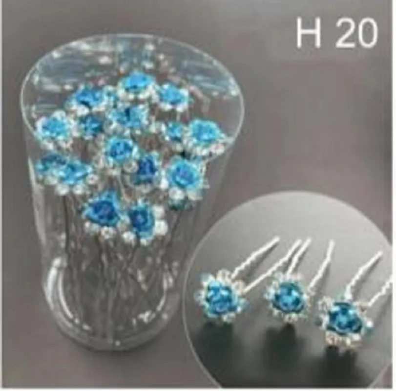 20 SILVER U PIN BLUE CLEAR STONES FLOWER PIN ( H20 ) sold by Oh My Jewelry