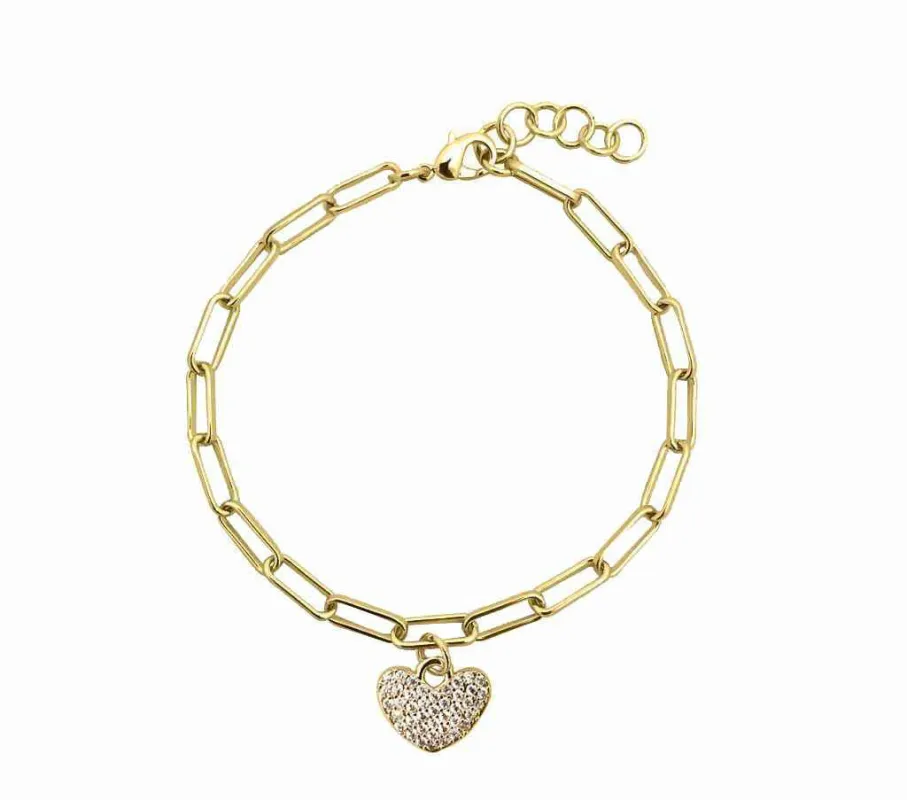 GOLD BRACELET HEART CHARM CLEAR STONES ( 9066 G ) sold by Oh My Jewelry