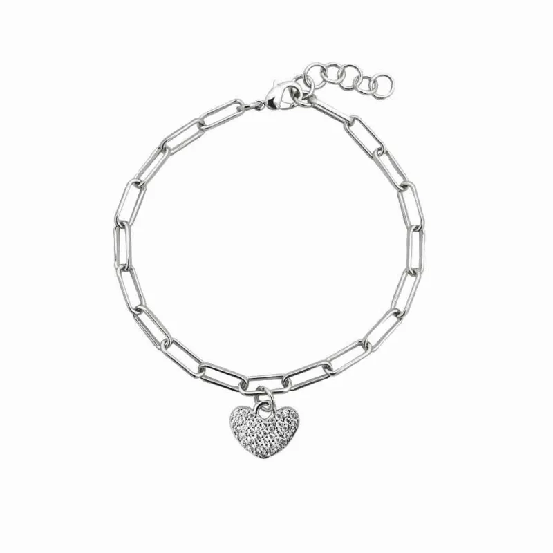 SILVER BRACELET HEART CHARM CLEAR CZ STONES ( 9066 R ) sold by Oh My Jewelry