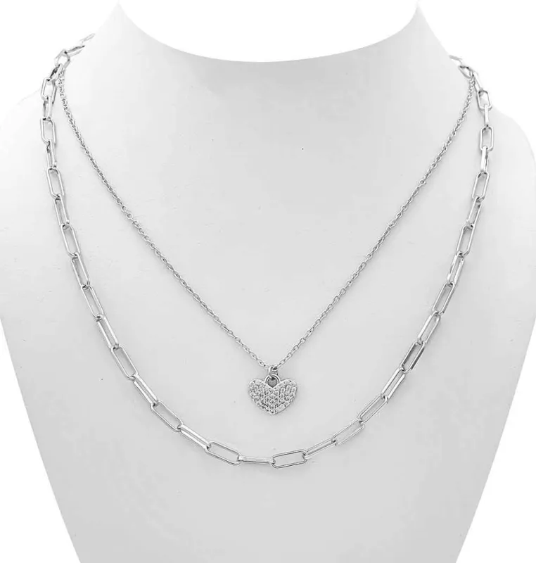 SILVER NECKLACE HEART PENDANT CLEAR CZ STONES ( 8674 R ) sold by Oh My Jewelry