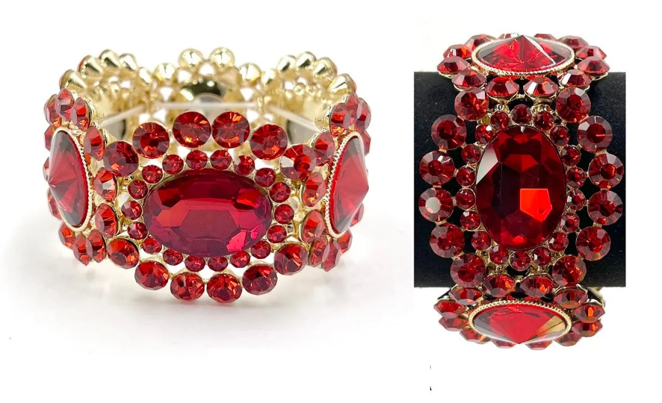 GOLD STRETCH BRACELET RED STONES ( 0266- 2R ) made by Oh My Jewelry