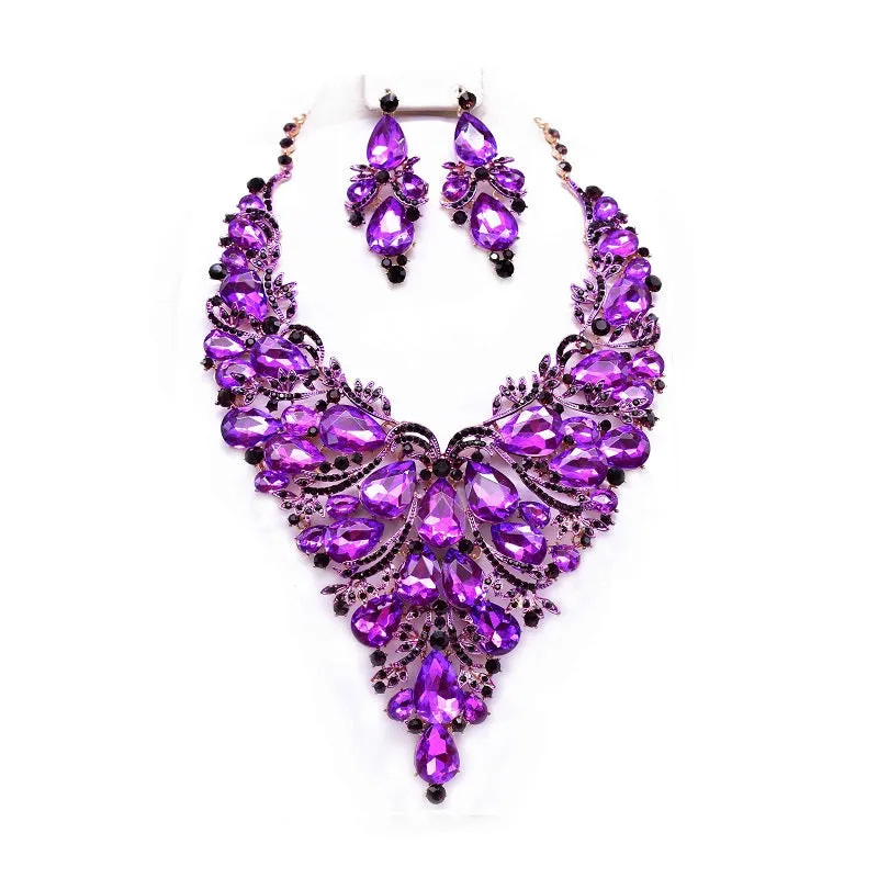 GOLD PURPLE RHINESTONE NECKLACE SET ( 12696 GPU ) made by Oh My Jewelry