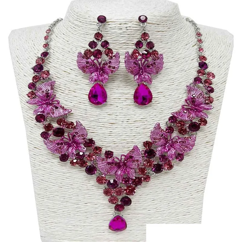 SILVER FUCHSIA FLORAL NECKLACE SET ( 12340 RFU ) sold by Oh My Jewelry