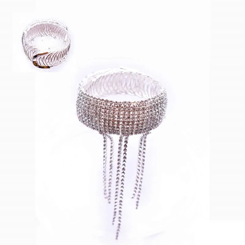 SILVER ADJUSTABLE BRACELET CLEAR STONES DANGLING ( 12478 S ) sold by Oh My Jewelry