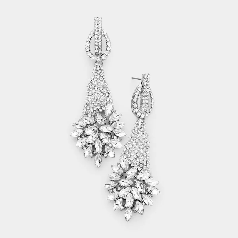 SILVER CLEAR MARQUISE EARRINGS ( 5005 S ) sold by Oh My Jewelry