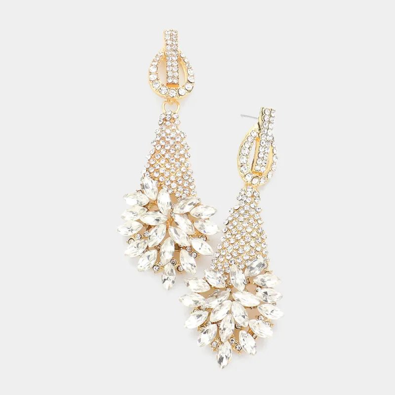 GOLD MARQUISE EARRINGS CLEAR STONES ( 5005 GCL ) sold by Oh My Jewelry