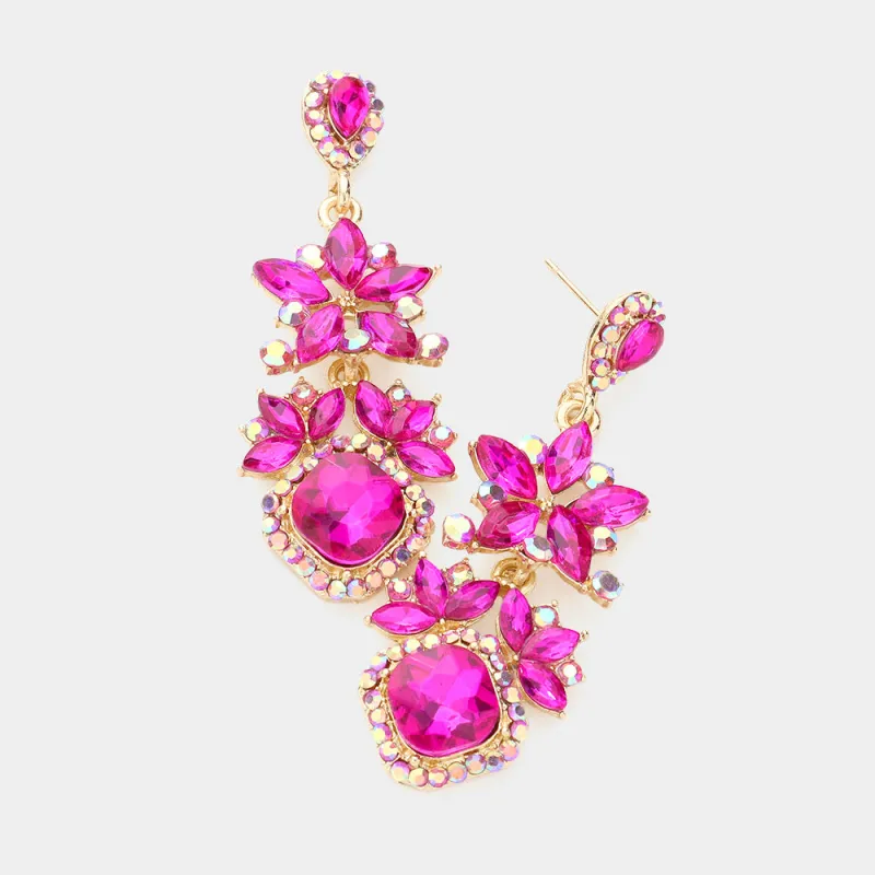 GOLD FUCHSIA CRYSTAL DANGLING EARRINGS ( 6013 GFU ) sold by Oh My Jewelry