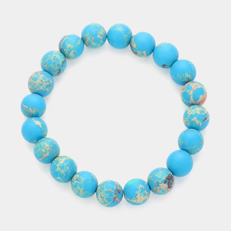 LIGHT BLUE WHITE BALL NATURAL STONE STRETCH BRACELET ( 35 17 ) sold by Oh My Jewelry