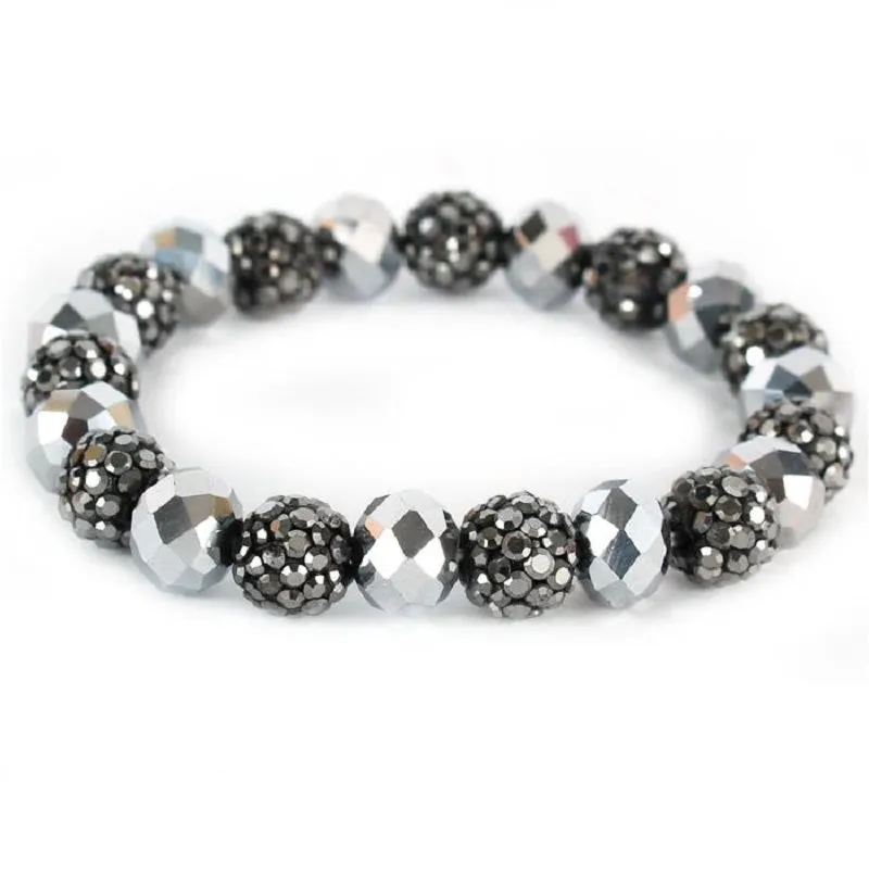 10MM RHINESTONE HEMATITE SILVER CRYSTAL BEADED STRETCH BRACELET ( 03 36 ) sold by Oh My Jewelry