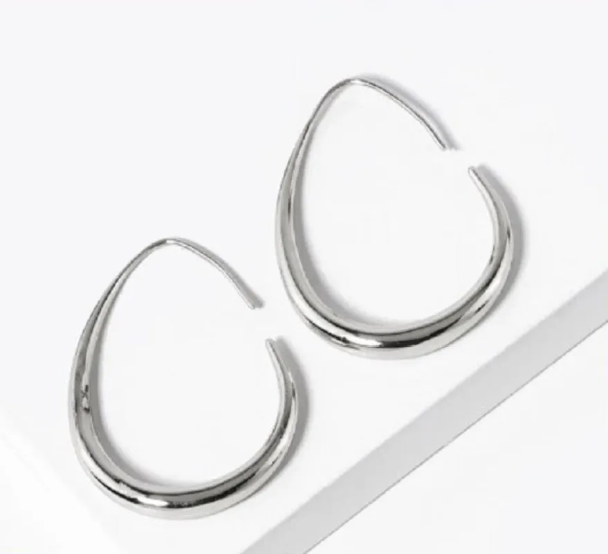 WHITE GOLD DIPPED HOOP EARRINGS ( 343 R ) sold by Oh My Jewelry