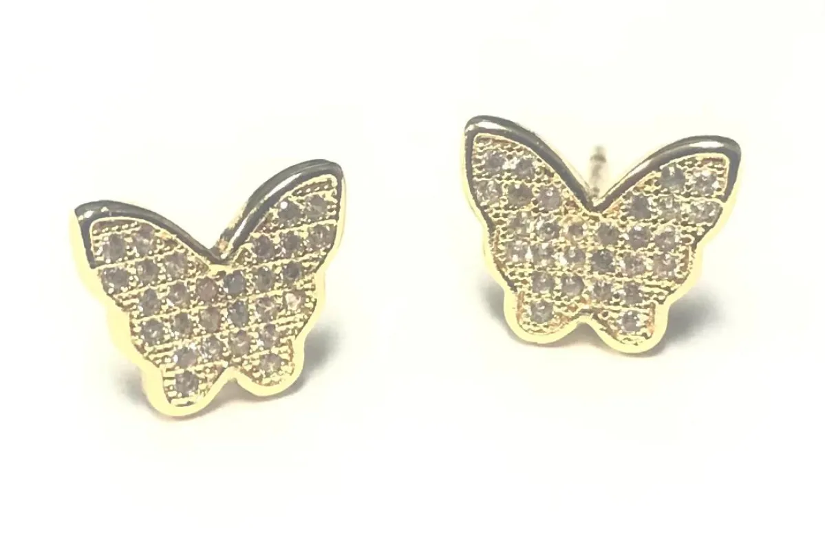 GOLD BUTTERFLY EARRINGS CLEAR CZ CUBIC ZIRCONIA STONES ( 3937 G ) sold by Oh My Jewelry