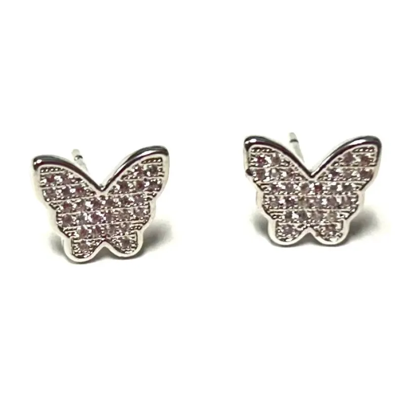 SILVER BUTTERFLY EARRINGS CLEAR CZ CUBIC ZIRCONIA STONES ( 3937 S ) sold by Oh My Jewelry
