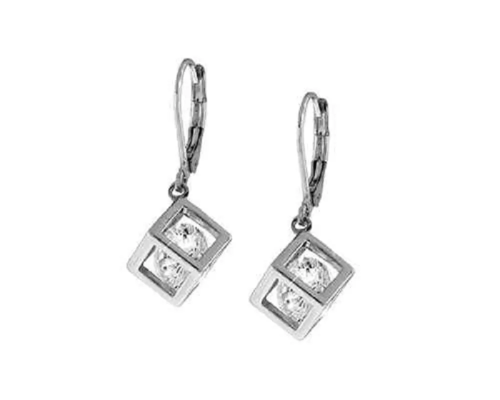 SILVER CUBE EARRINGS CLEAR CZ CUBIC ZIRCONIA STONES ( 6648 ) sold by Oh My Jewelry