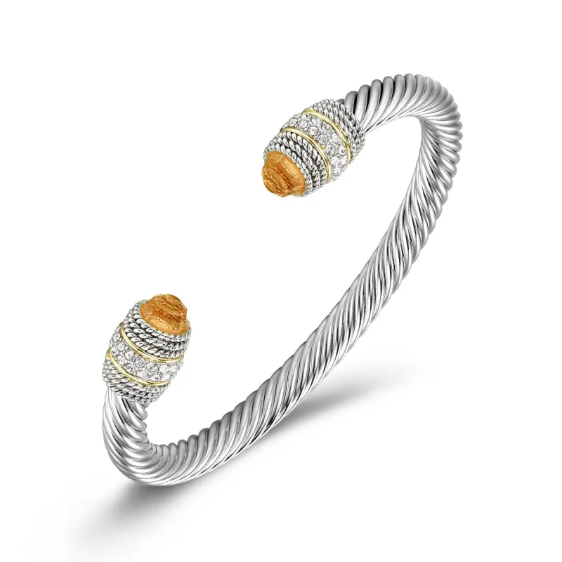 SILVER CUFF BANGLE CHAMPAGNE CLEAR STONES ( B1187 CH ) made by Oh My Jewelry