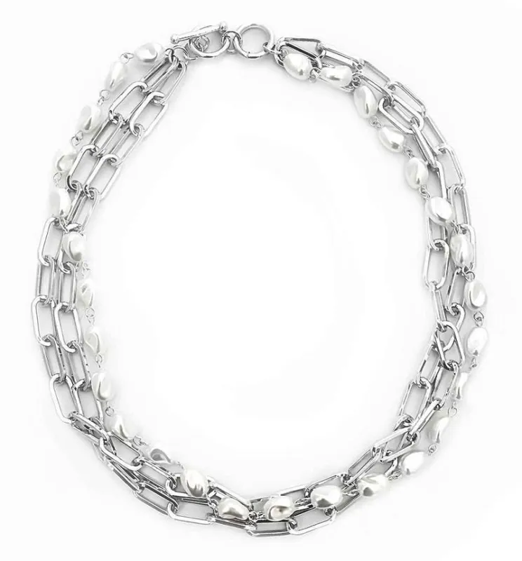 SILVER NECKLACE WHITE STONES ( 8704 R ) sold by Oh My Jewelry