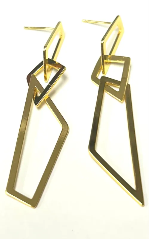 GOLD DANGLING GEOMETRIC EARRINGS ( 00096 G ) sold by Oh My Jewelry