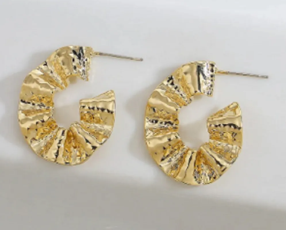 GOLD TEXTURED HOOP EARRINGS ( 49254 G ) sold by Oh My Jewelry