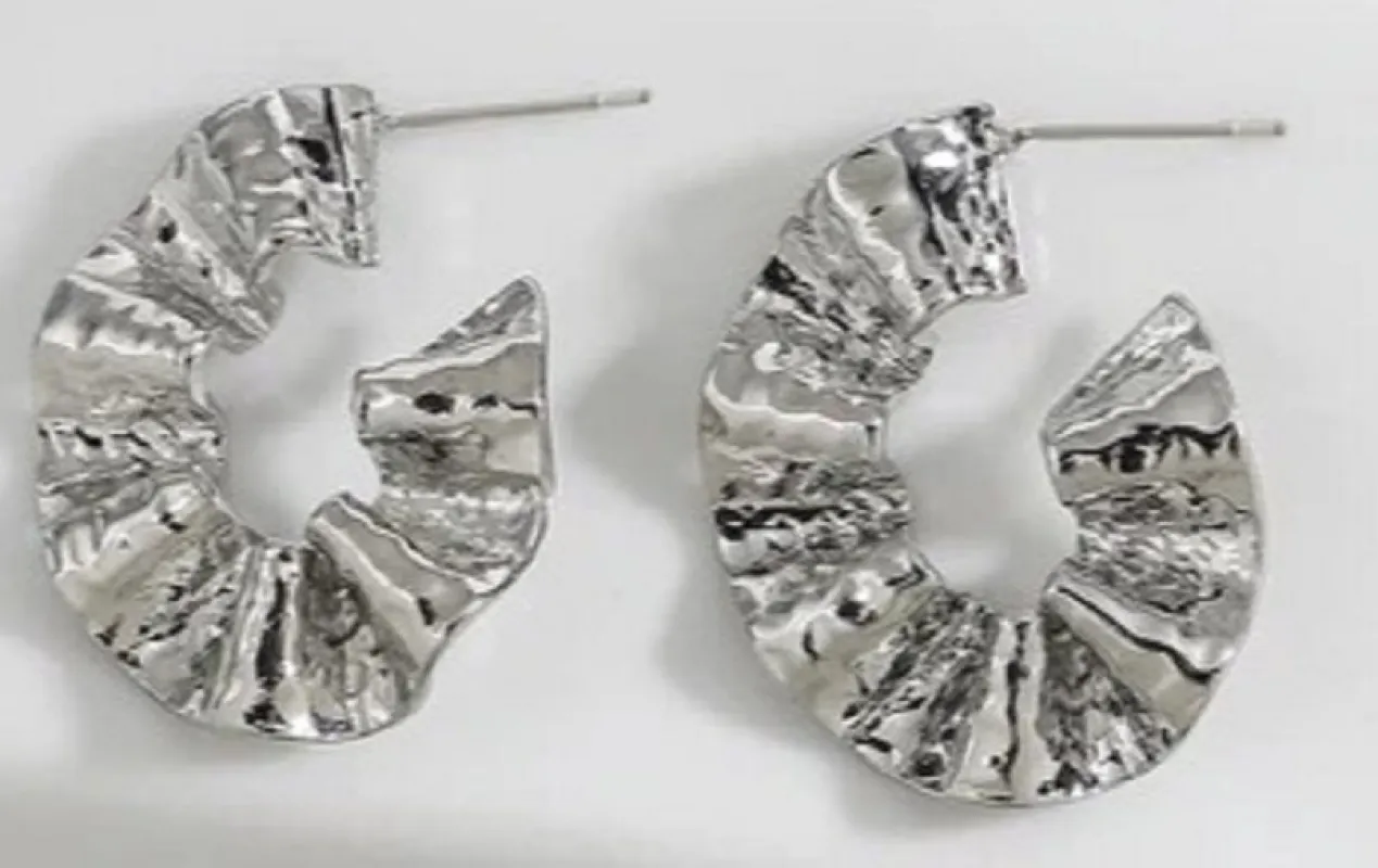 SILVER TEXTURED HOOP EARRINGS ( 49254 S ) sold by Oh My Jewelry