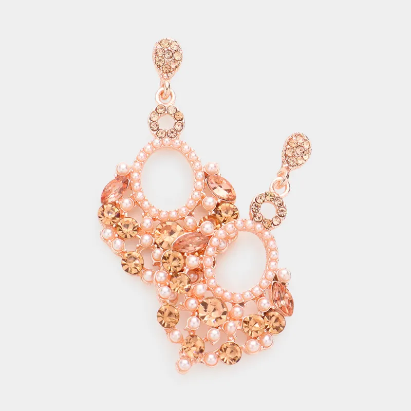 ROSE GOLD CHANDELIER EARRINGS PEACH STONES PEARLS ( 2093 RGPH ) sold by Oh My Jewelry