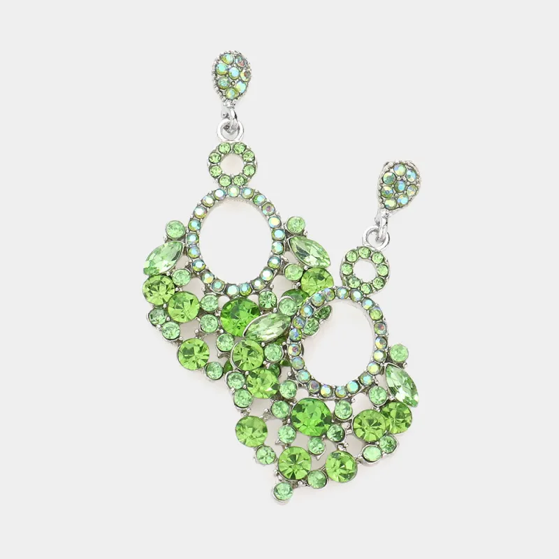 SILVER DANGLING CHANDELIER EARRINGS GREEN STONES ( 1511 GR ) sold by Oh My Jewelry