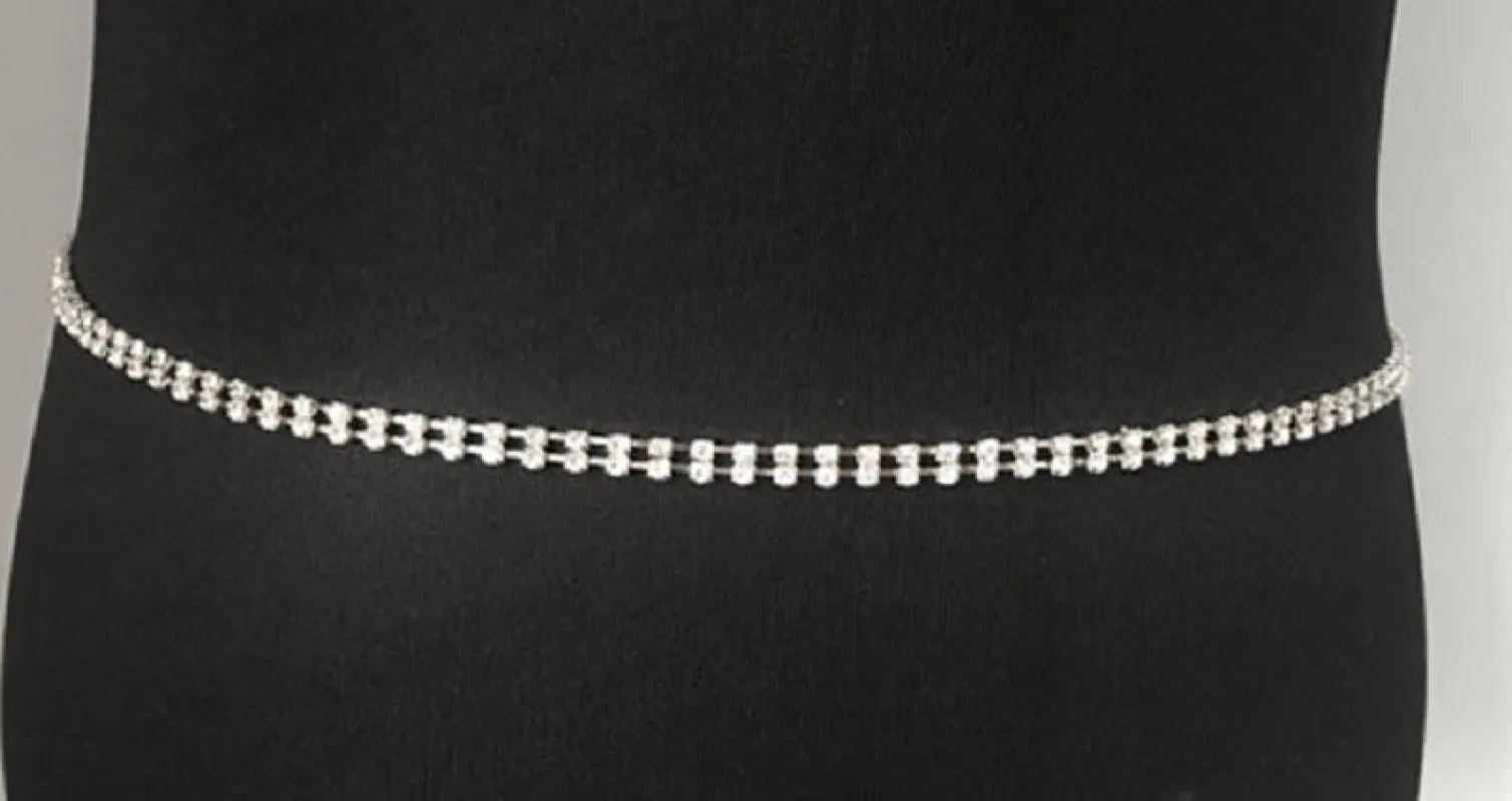 SILVER CHAIN BELT 2 LINE CLEAR STONES ( 002 R ) sold by Oh My Jewelry