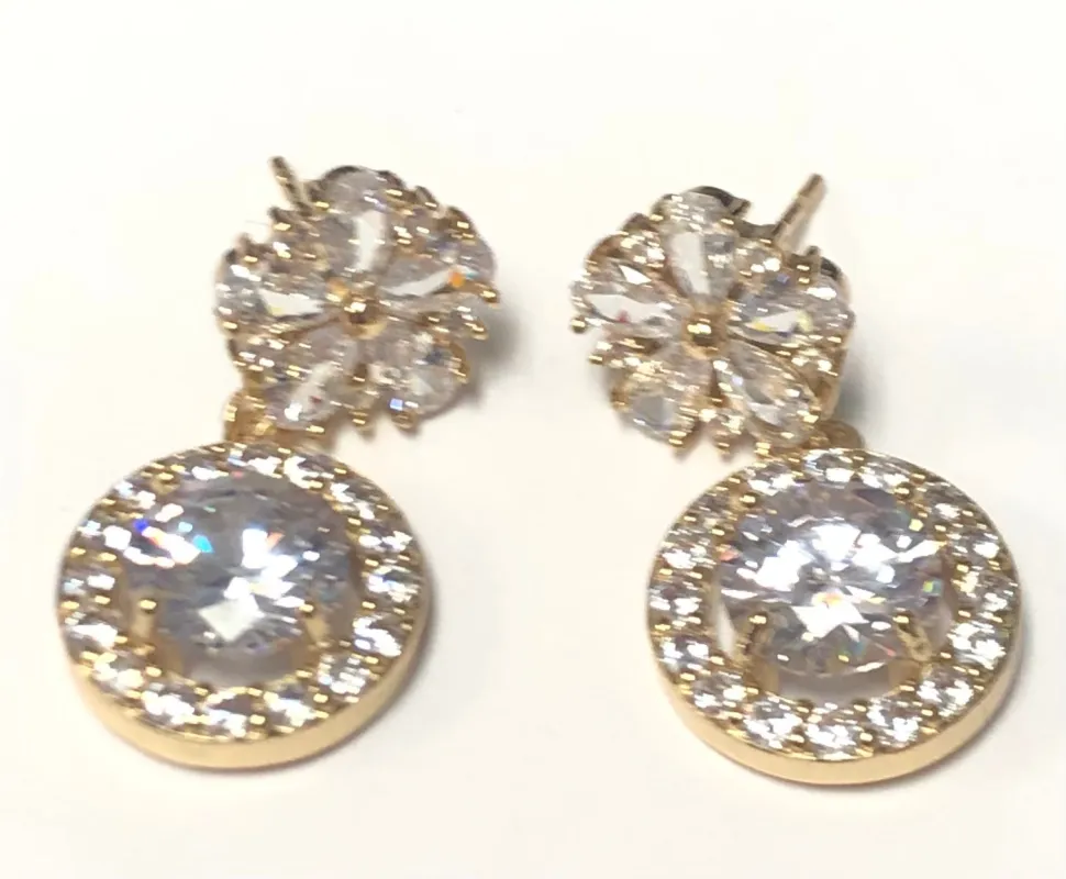 GOLD DANGLING EARRINGS CLEAR CZ CUBIC ZIRCONIA STONES ( 1001 G ) sold by Oh My Jewelry