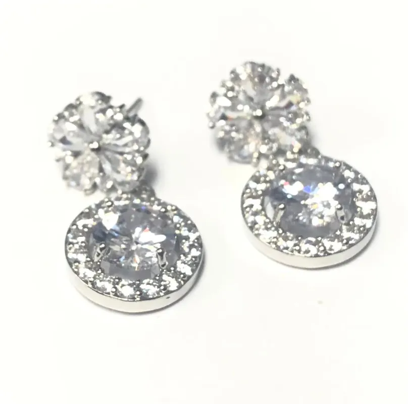 SILVER DANGLING EARRINGS CLEAR CZ CUBIC ZIRCONIA STONES ( 1001 S ) sold by Oh My Jewelry