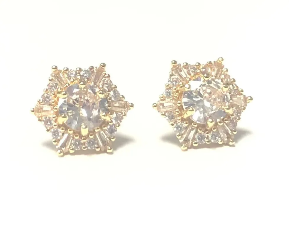 GOLD EARRINGS CLEAR CZ CUBIC ZIRCONIA STONES ( 3729 G ) sold by Oh My Jewelry