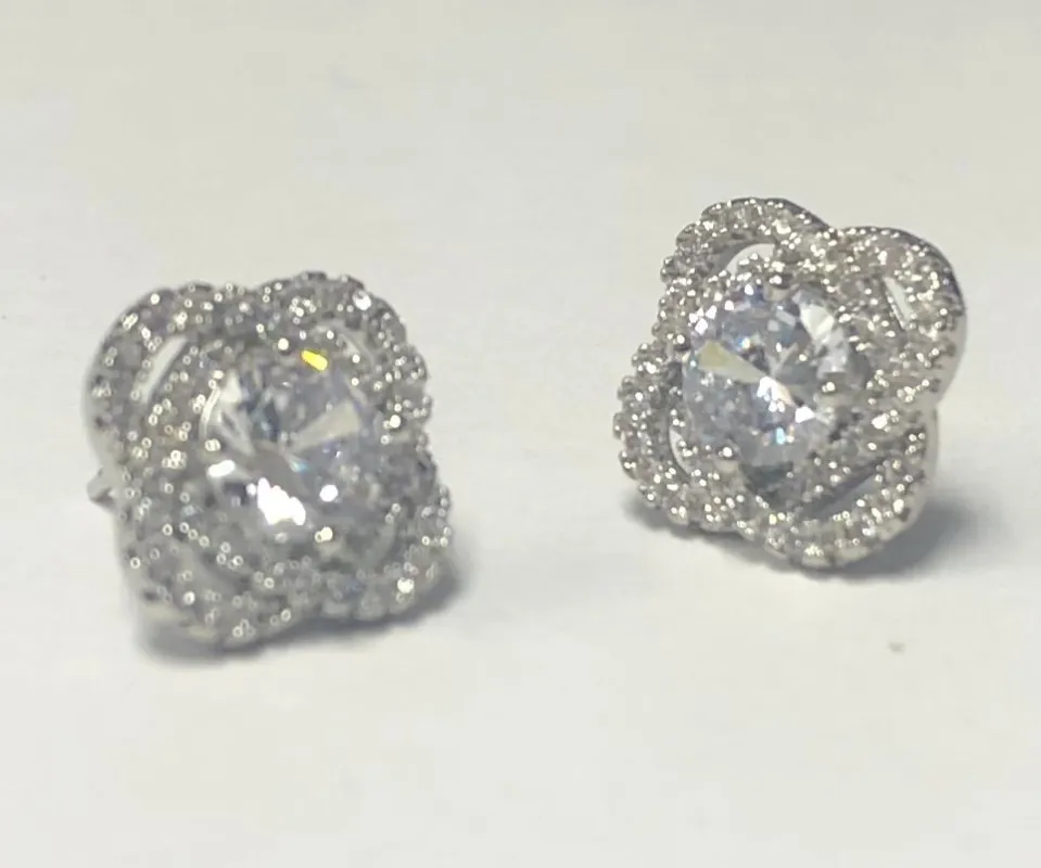 SMALL SILVER EARRINGS CLEAR CZ CUBIC ZIRCONIA STONES ( 3718 S ) sold by Oh My Jewelry