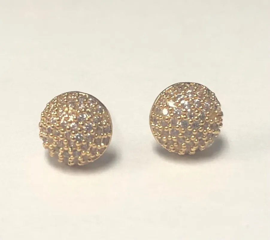 GOLD DOME EARRINGS CLEAR CZ CUBIC ZIRCONIA STONES ( 5742 G ) sold by Oh My Jewelry