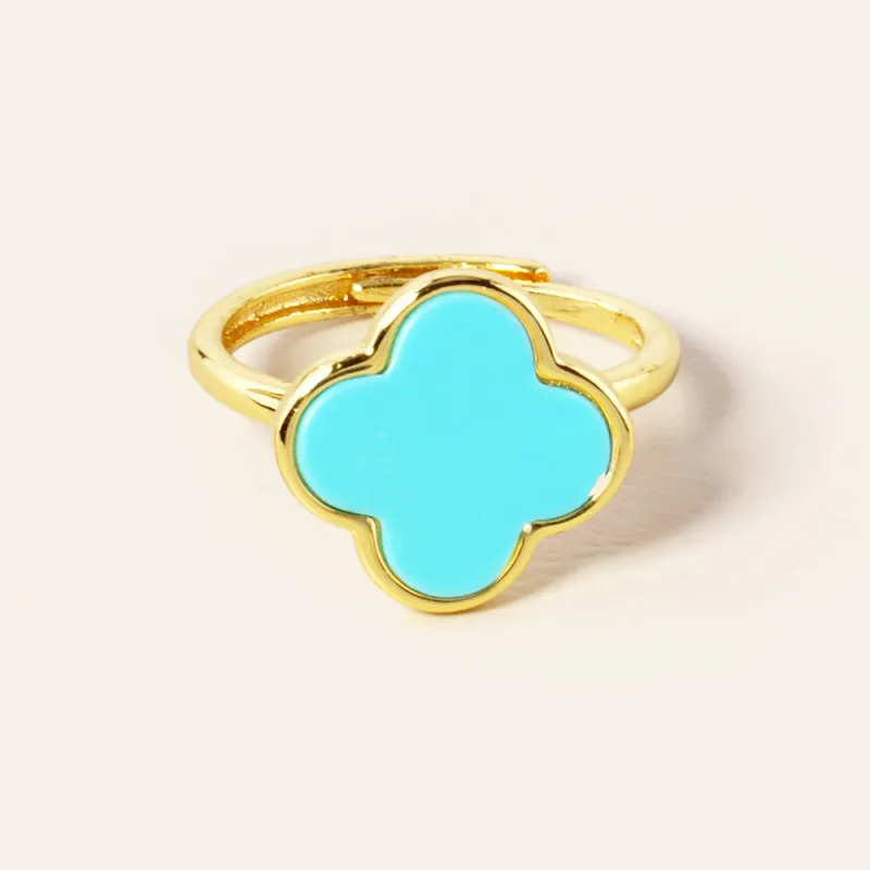 GOLD TURQUOISE QUATREFOIL ADJUSTABLE RING ( 2901 GTQ ) made by Oh My Jewelry