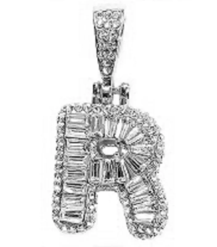 SILVER R INITIAL PENDANT CLEAR STONES ( MSQ R RH ) made by Oh My Jewelry