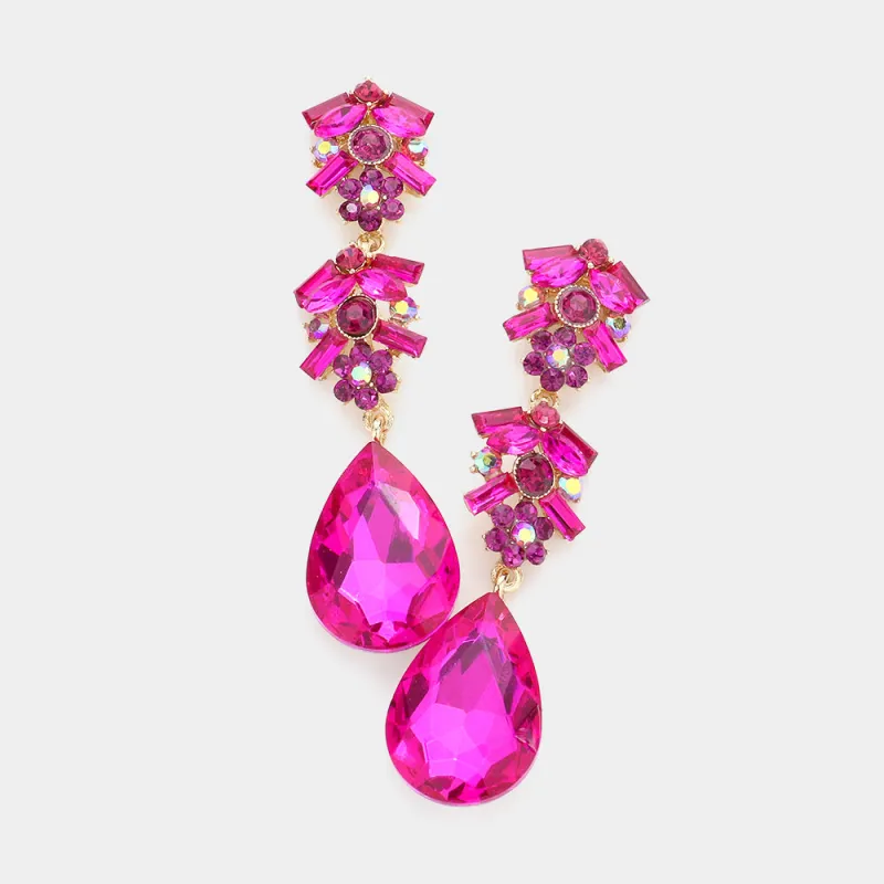 DANGLING GOLD EARRINGS FUCHSIA STONES ( 1996 GFU ) made by Oh My Jewelry