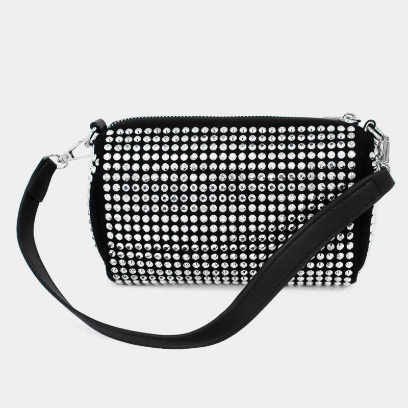 BLACK FAUX LEATHER CROSSBODY BAG CLEAR STONES ( 2997 BKSIV ) sold by Oh My Jewelry