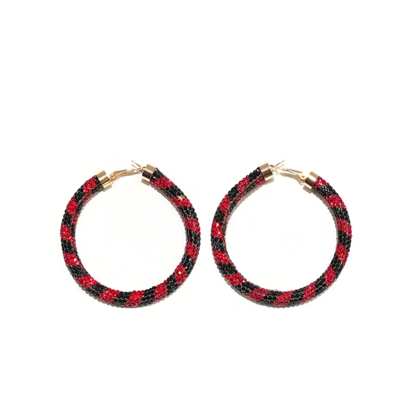 RED BLACK RHINESTONE HOOP EARRINGS ( 01 RDBK ) sold by Oh My Jewelry