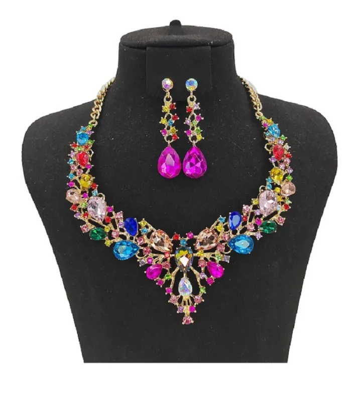 GOLD NECKLACE SET MULTI COLOR STONES ( 0062 2MT ) sold by Oh My Jewelry