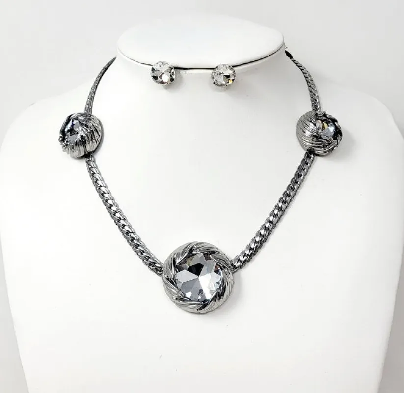 SILVER NECKLACE SET 3 CLEAR BALLS ( 10509 RCL ) sold by Oh My Jewelry