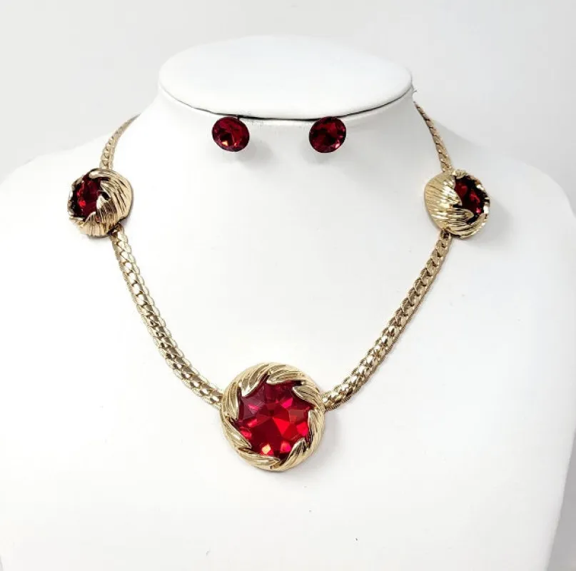GOLD NECKLACE SET 3 RED BALLS ( 10509 GRD ) sold by Oh My Jewelry