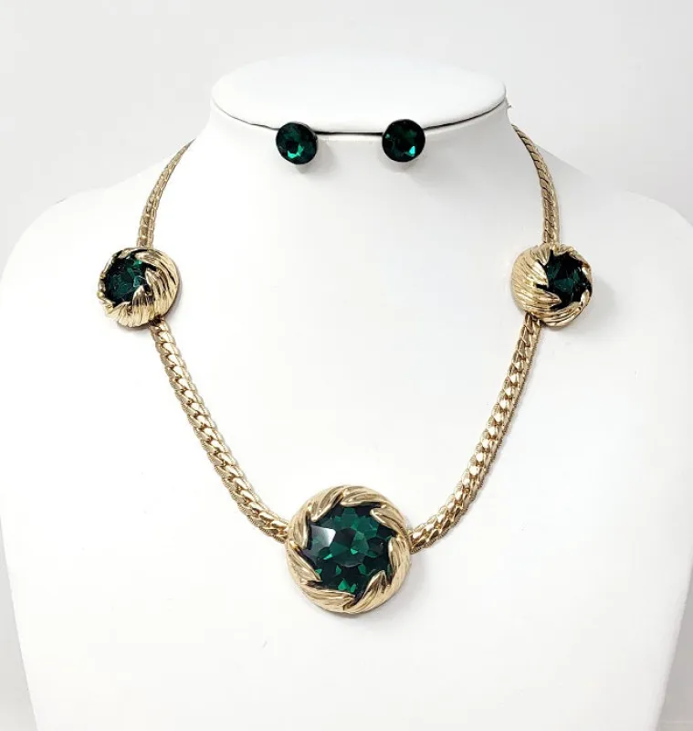 GOLD NECKLACE SET 3 GREEN BALLS ( 10509 GGR ) sold by Oh My Jewelry