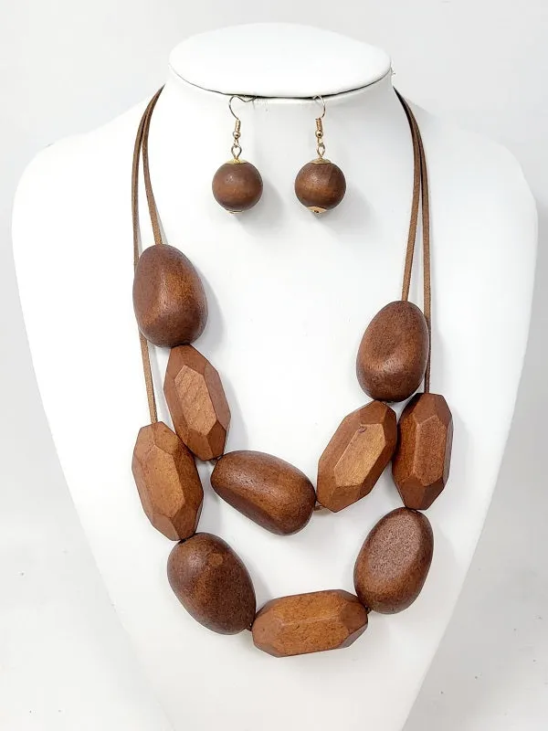 BROWN WOOD NECKLACE SET ( 10586 GBR ) sold by Oh My Jewelry