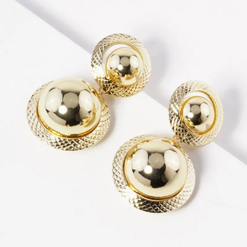 GOLD DANGLE BALL EARRINGS ( 731 G ) sold by Oh My Jewelry