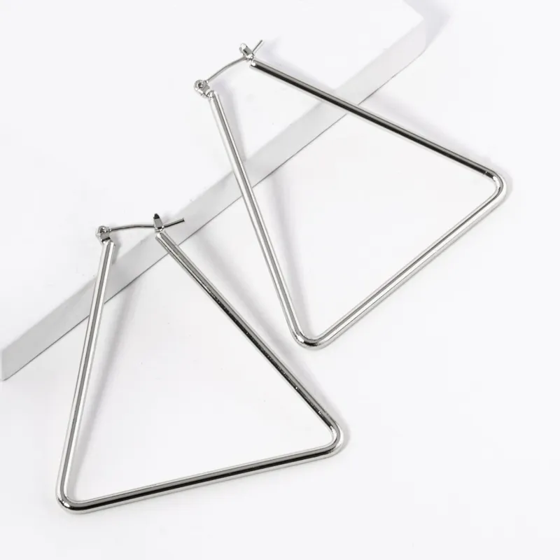 SILVER WHITE GOLD DIPPED TRIANGLE HOOP EARRINGS ( 72 R ) sold by Oh My Jewelry