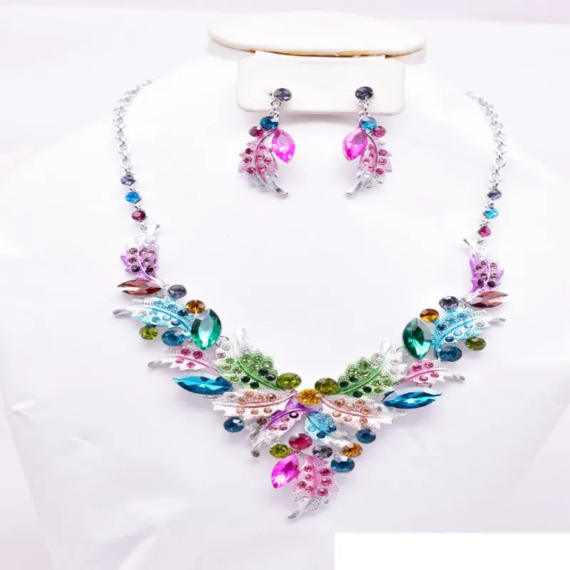 SILVER MULTI COLOR NECKLACE SET LEAF DESIGN EVENING ( 12334 RMU ) sold by Oh My Jewelry