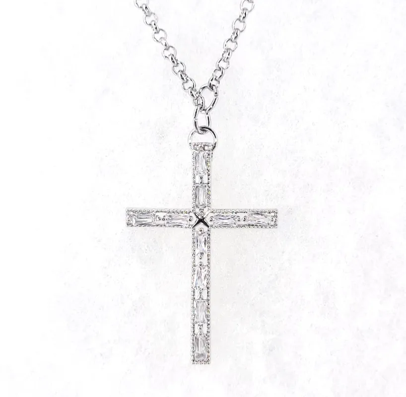 SILVER CROSS PENDANT NECKLACE CZ CUBIC ZIRCONIA ( 1325 S ) sold by Oh My Jewelry