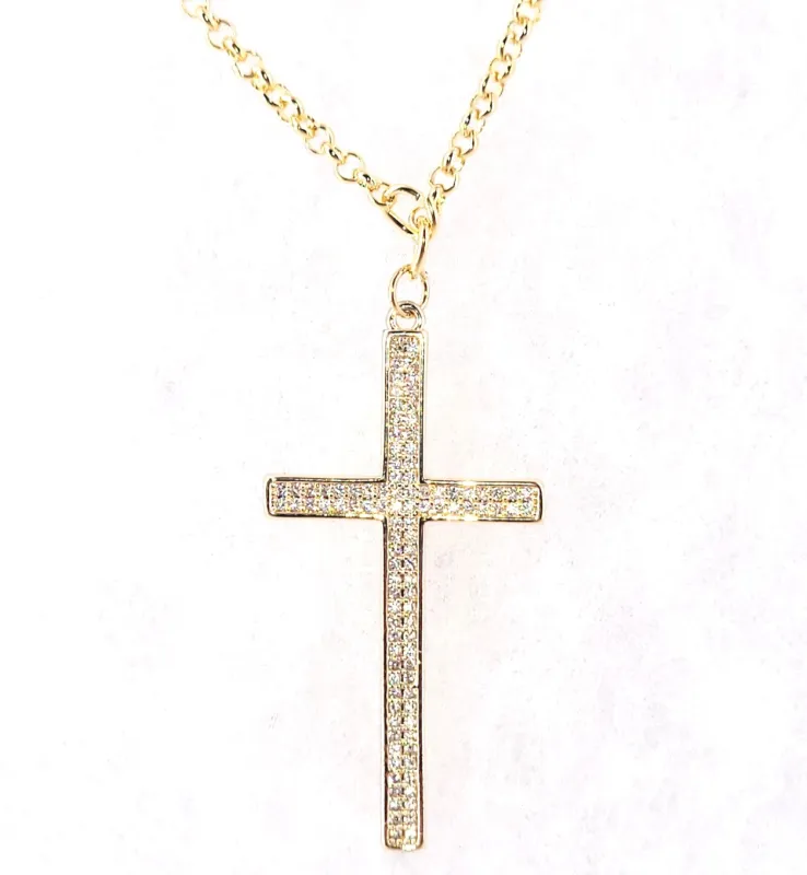 GOLD CROSS PENDANT NECKLACE CZ CUBIC ZIRCONIA ( 1325 G ) sold by Oh My Jewelry