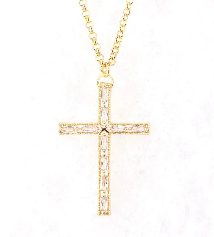 GOLD CROSS PENDANT NECKLACE CZ CUBIC ZIRCONIA ( 1320 G ) sold by Oh My Jewelry